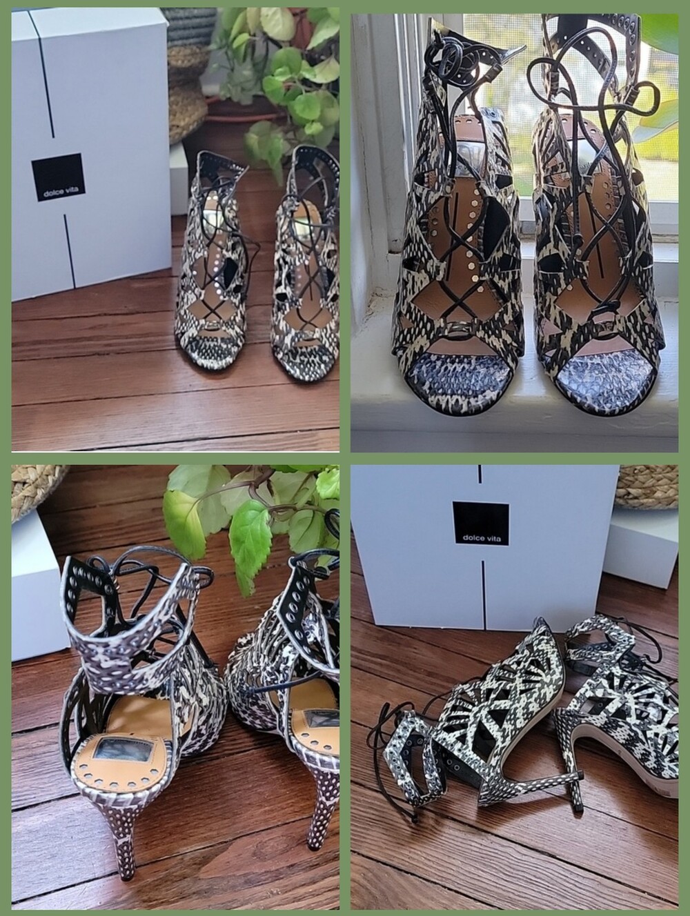 Dolce Vita Black and White Snake-Print Lace-Up Stiletto Heels